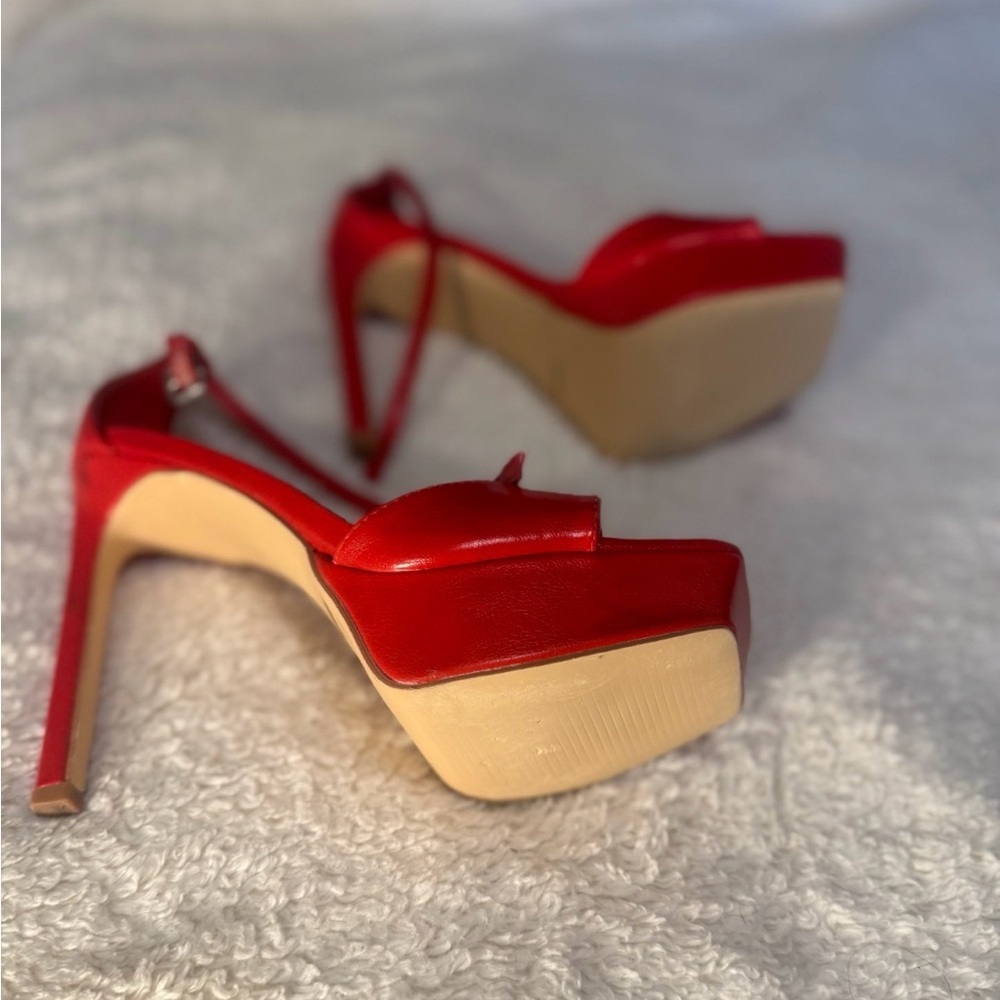 Red Platform Square Toe Platform High Heel Stilet… - image 5